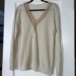 Boutique Cream Sweater with Crochet Detail